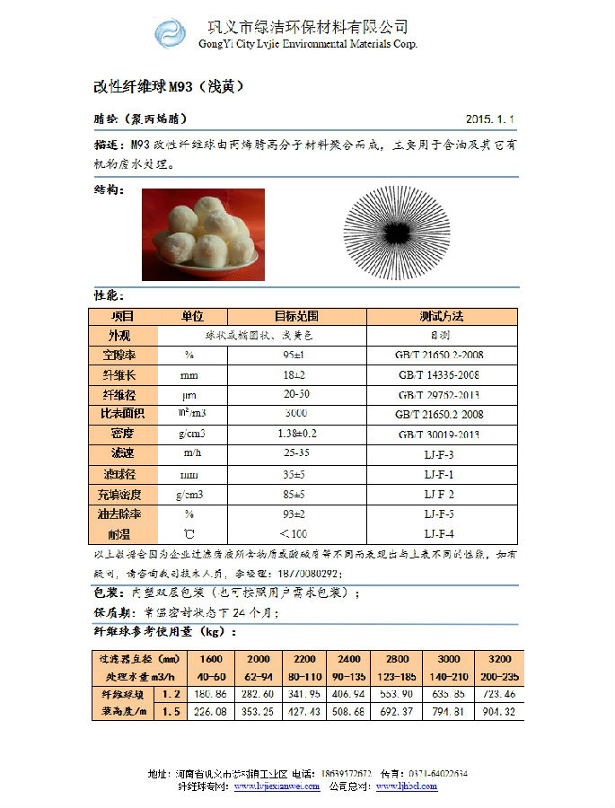 改性纖維球M93技術(shù)資料